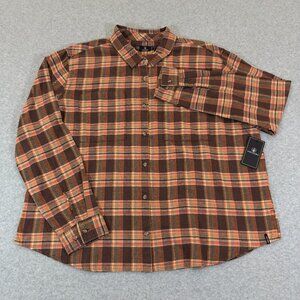 Volcom Plaid To Meet U 2 Long Sleeve Women's Flannel Shirt Brown Beige XL NWT